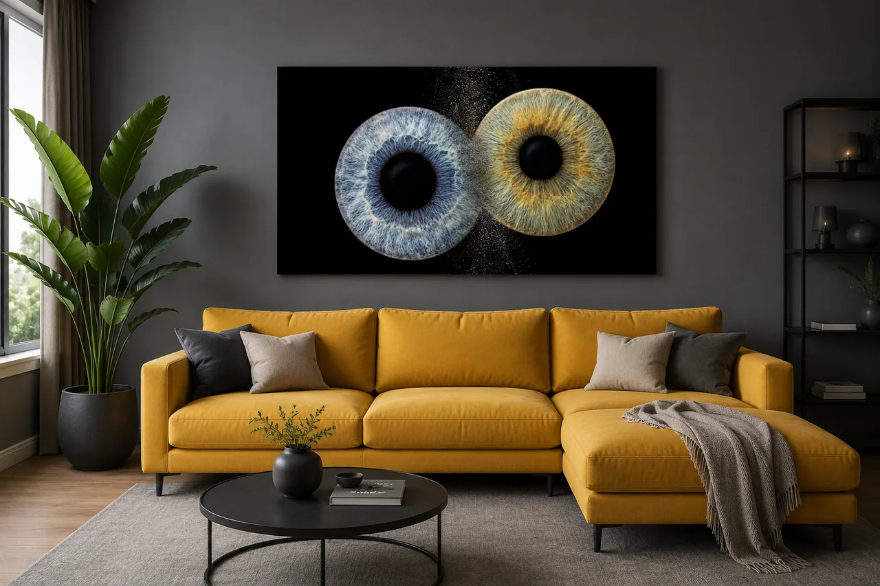Iris wall art on acrylic glass in a living room – iris photo Jena